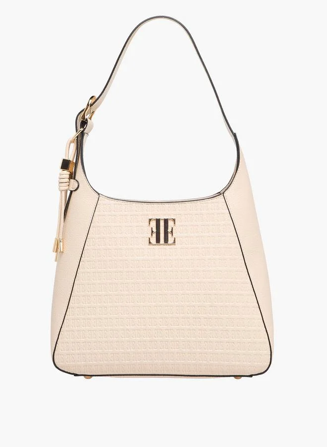 Monogram Embossed Shoulder Bag with Handle and Zip Closure