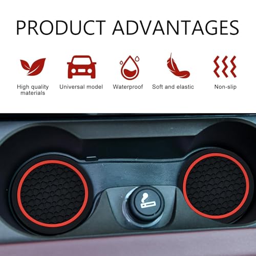 Ferianl 4PCS Car Cup Coasters, 2.75 Inch Cup Holder Coaster, Non-Slip Insert Auto Drink Holder, Cars Interior Accessories, Universal for Vehicles, SUVs, RVs (Red) - Image 3