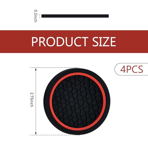 Ferianl 4PCS Car Cup Coasters, 2.75 Inch Cup Holder Coaster, Non-Slip Insert Auto Drink Holder, Cars Interior Accessories, Universal for Vehicles, SUVs, RVs (Red) - Image 2