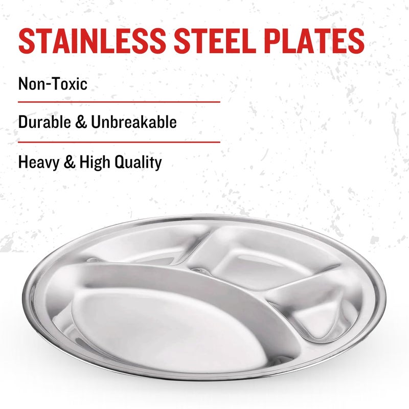 PLUMM Get Plumm Stainless Steel Thali Set | Compartment Thali Set of 4 | Bhojan Thali | Compartment Thali 4 in 1 | Mess Tray Steel | Thali Set Stainless Steel | Round Thali with Compartments | Set of 4 - Image 4