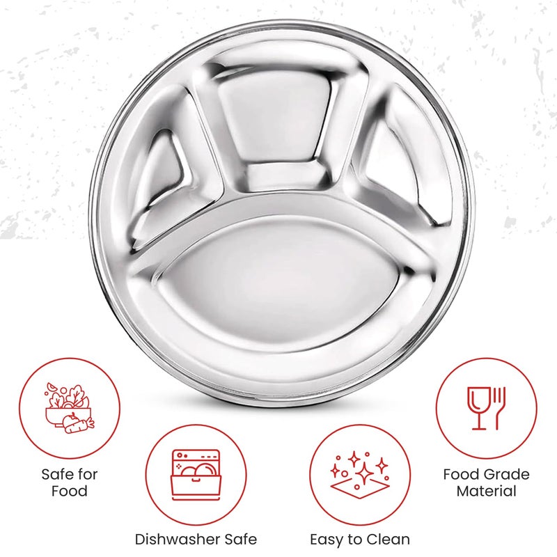 PLUMM Get Plumm Stainless Steel Thali Set | Compartment Thali Set of 4 | Bhojan Thali | Compartment Thali 4 in 1 | Mess Tray Steel | Thali Set Stainless Steel | Round Thali with Compartments | Set of 4 - Image 3