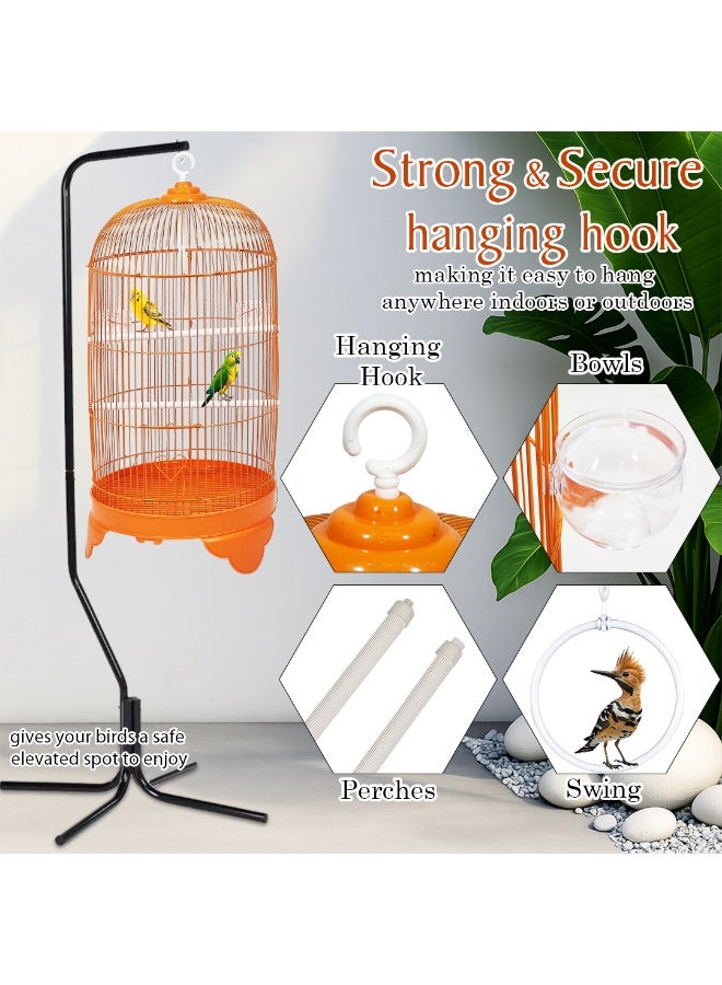 أن ان سي بيتس قفص طيور متين بطول 73 سم مع سقف على شكل قبة دائرية، تصميم محمول مع أرجوحة، وأوعية طعام، ومجثمات بلاستيكية، وسهل التجميع، وقاعدة قابلة للإزالة للتنظيف، مثالي للببغاوات (برتقالي) - Image 5