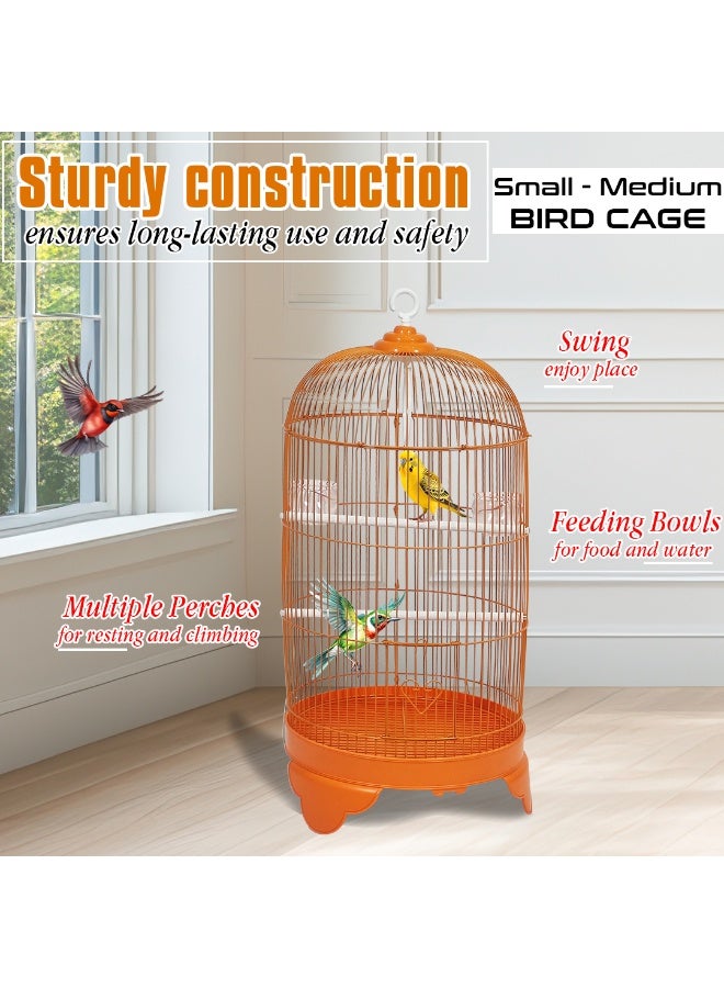 أن ان سي بيتس قفص طيور متين بطول 73 سم مع سقف على شكل قبة دائرية، تصميم محمول مع أرجوحة، وأوعية طعام، ومجثمات بلاستيكية، وسهل التجميع، وقاعدة قابلة للإزالة للتنظيف، مثالي للببغاوات (برتقالي) - Image 4