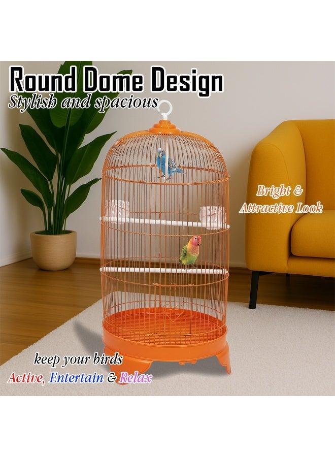أن ان سي بيتس قفص طيور متين بطول 73 سم مع سقف على شكل قبة دائرية، تصميم محمول مع أرجوحة، وأوعية طعام، ومجثمات بلاستيكية، وسهل التجميع، وقاعدة قابلة للإزالة للتنظيف، مثالي للببغاوات (برتقالي) - Image 1