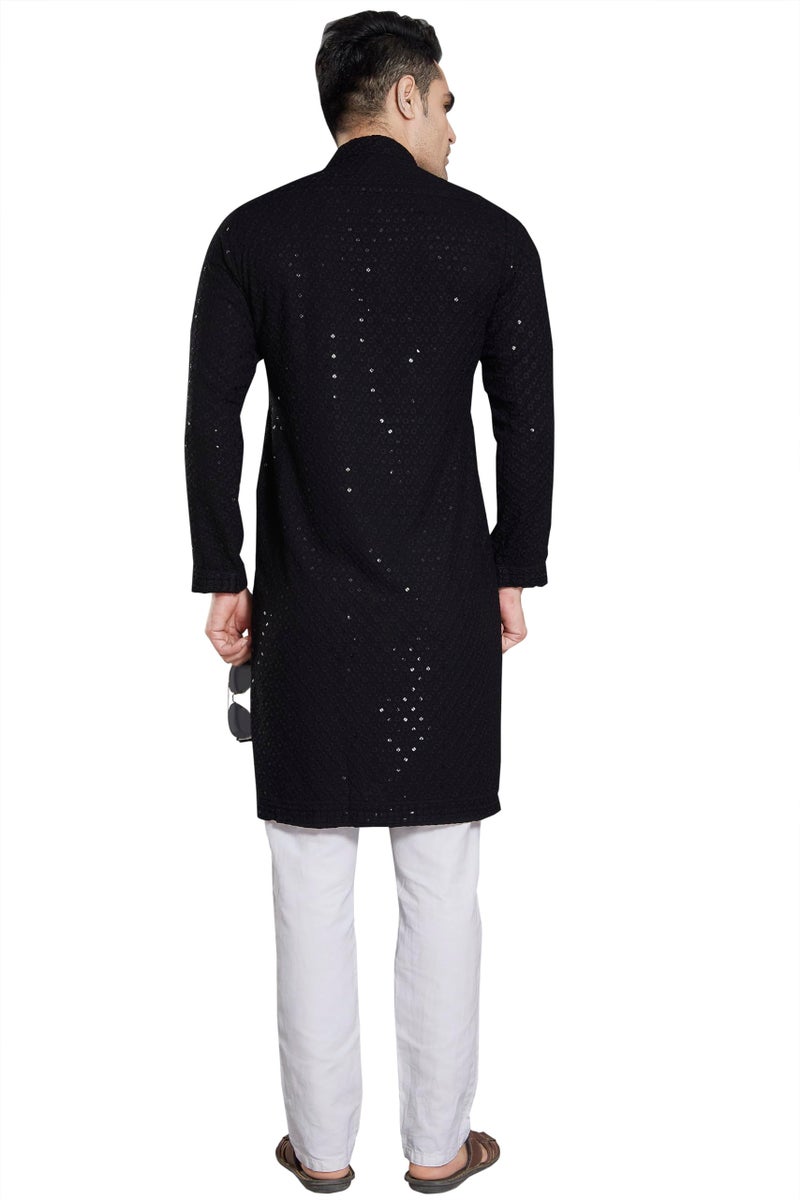 DIVISIVE Men's Sequince Embroidered Cotton Blend Only Slim Fit Kurta (DKRT15_L_Black) - Image 5