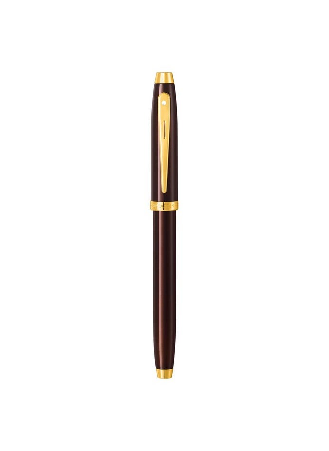 شيفر قلم حبر جاف Sheaffer Gift 100 9370 بلون بني فاتح مع حواف ذهبية من مادة PVD | قلم حبر جاف متوسط السن | مجموعة هدايا أقلام فاخرة  - Image 5