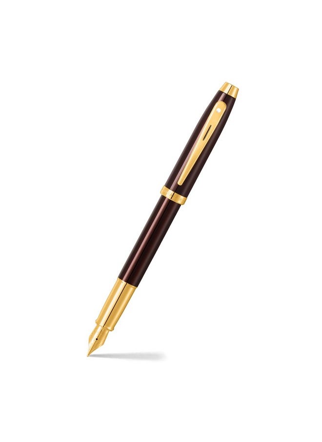 شيفر قلم حبر جاف Sheaffer Gift 100 9370 بلون بني فاتح مع حواف ذهبية من مادة PVD | قلم حبر جاف متوسط السن | مجموعة هدايا أقلام فاخرة  - Image 1