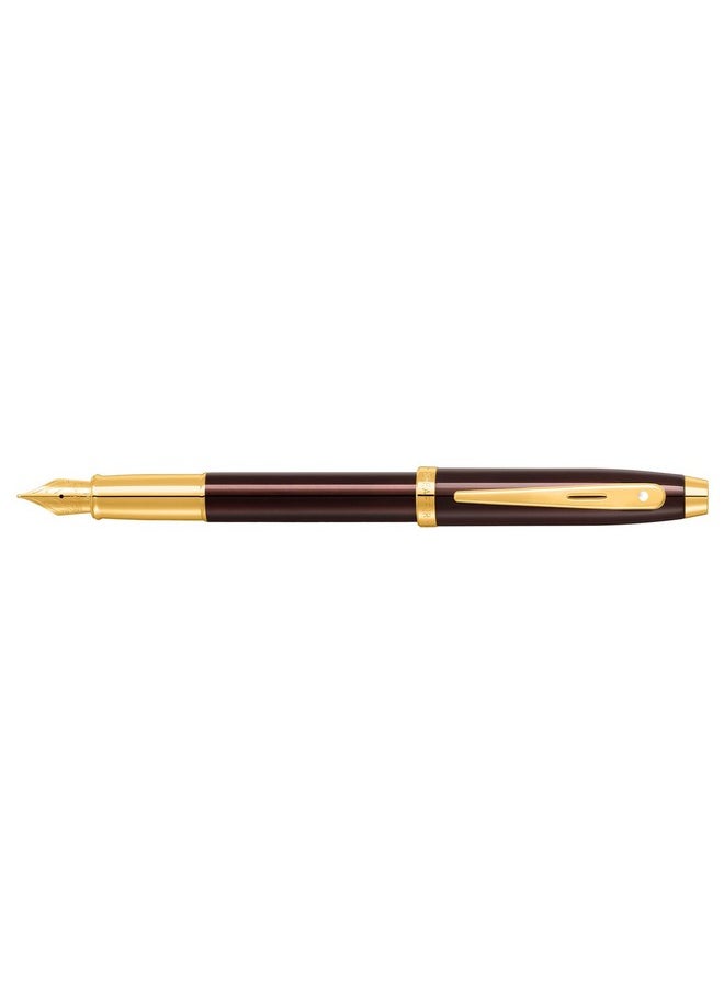 شيفر قلم حبر جاف Sheaffer Gift 100 9370 بلون بني فاتح مع حواف ذهبية من مادة PVD | قلم حبر جاف متوسط السن | مجموعة هدايا أقلام فاخرة  - Image 3