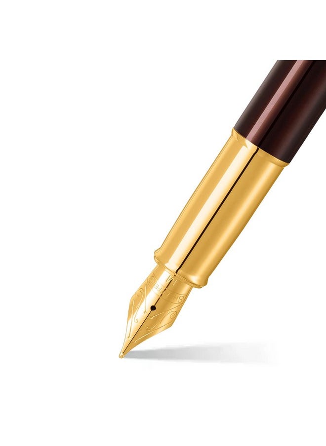 شيفر قلم حبر جاف Sheaffer Gift 100 9370 بلون بني فاتح مع حواف ذهبية من مادة PVD | قلم حبر جاف متوسط السن | مجموعة هدايا أقلام فاخرة  - Image 2