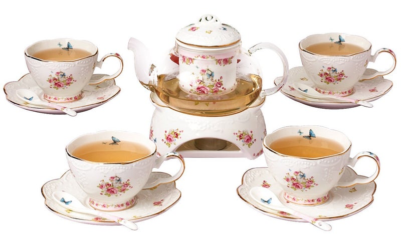 JusalphaÂ® Vintage Porcelain Flower Series Tea Sets, Tea Cup Saucer Set with Teapot Warmer- Filter and Spoon, 16pcs in 1 set (16pcs set) - Image 3
