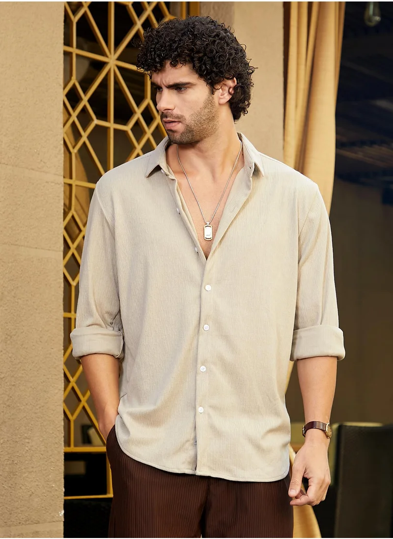 كامبوس سوترا Men's Khaki Brown Burlap-Tactile Shirt