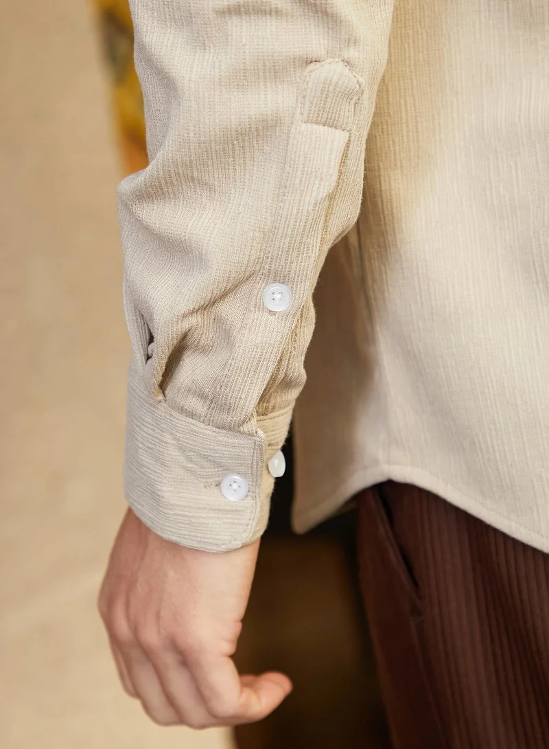 كامبوس سوترا Men's Khaki Brown Burlap-Tactile Shirt