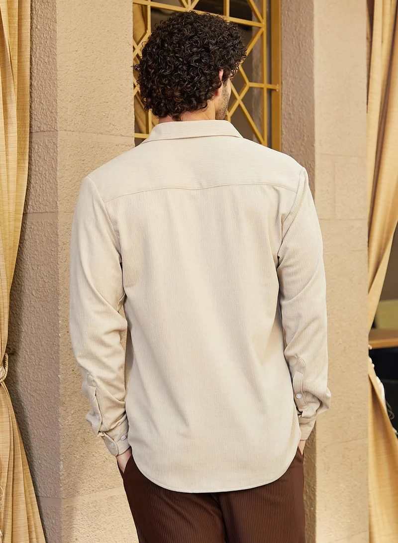 كامبوس سوترا Men's Khaki Brown Burlap-Tactile Shirt