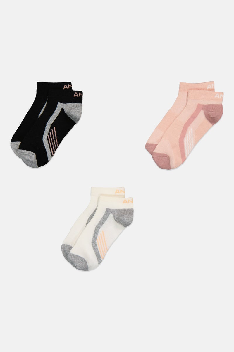 ANTA Kids Girl 3 Pairs Brand Logo Crew Socks, Multicolor - Image 3