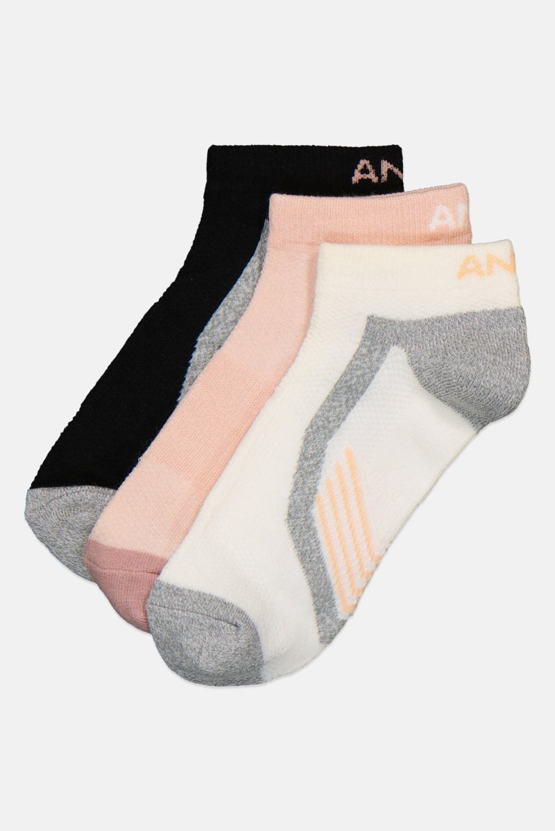 ANTA Kids Girl 3 Pairs Brand Logo Crew Socks, Multicolor - Image 1