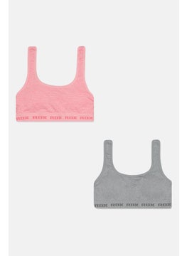 RBX Kids Girl 2 Pack Padded Brand Logo Seamless Sports Bras, Pink  - Image 1