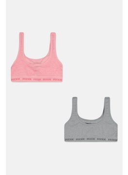 RBX Kids Girl 2 Pack Padded Brand Logo Seamless Sports Bras, Pink  - Image 2
