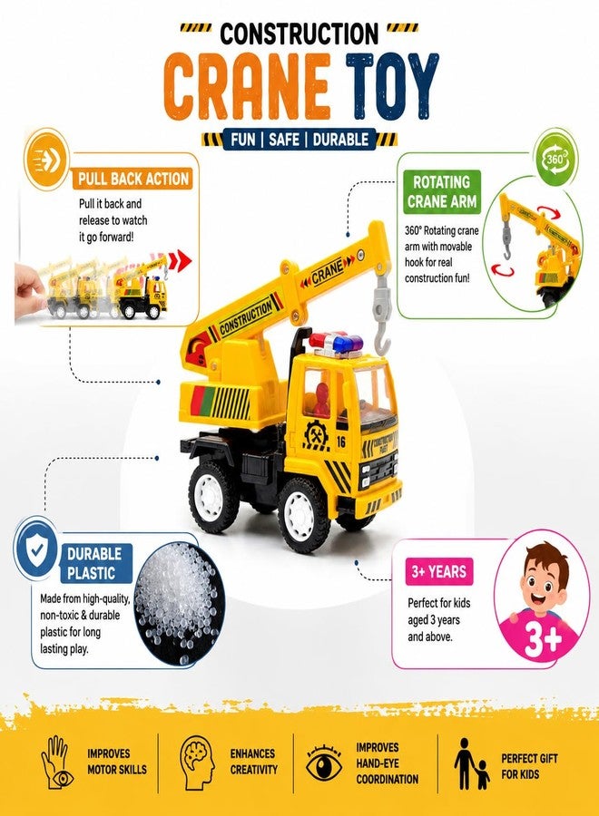 Sheel® Construction Crane Toy for Kids with Pull Back Action | Mini Construction Vehicle Truck Toys| Rotating Crane Arm | Educational Toy for Boys & Girls Age 3+ Years - Image 4