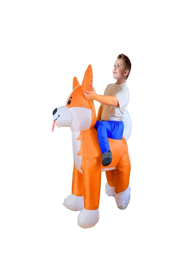 PTS Inflatable Costume Kid, Blow Up Ride On Corgi Dog Costume for Halloween Inflatables Cosplay Party - Image 1