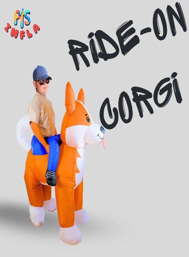 PTS Inflatable Costume Kid, Blow Up Ride On Corgi Dog Costume for Halloween Inflatables Cosplay Party - Image 2