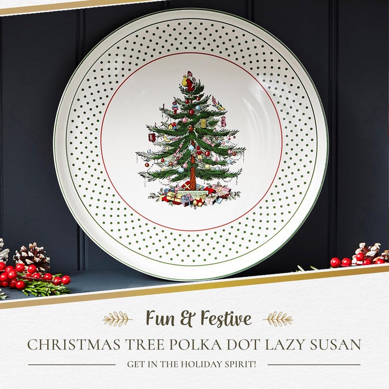 Spode Christmas Tree Lazy Susan  Polka Dot Non Skid 360 Degree Rotation Holiday Space Saver for Kitchen Cabinet Pantry Rotating Spice Rack Organization for Easy Access Festive Entertaining - Image 2