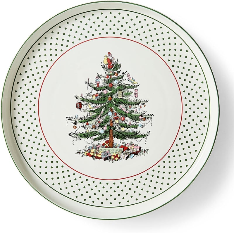 Spode Christmas Tree Lazy Susan  Polka Dot Non Skid 360 Degree Rotation Holiday Space Saver for Kitchen Cabinet Pantry Rotating Spice Rack Organization for Easy Access Festive Entertaining - Image 1