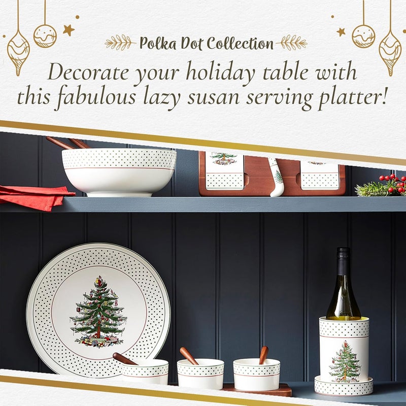 Spode Christmas Tree Lazy Susan  Polka Dot Non Skid 360 Degree Rotation Holiday Space Saver for Kitchen Cabinet Pantry Rotating Spice Rack Organization for Easy Access Festive Entertaining - Image 5