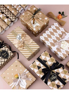 MOSH Gift Wrapping Paper sheets Set Included 7 Pack Gift Kraft Wrap Paper with Hemp String Sticker and Tape for Birthday Party Graduation Eid Boys Girls kids baby Men Women 50 cm X 70 cm Per Sheet  - Image 3