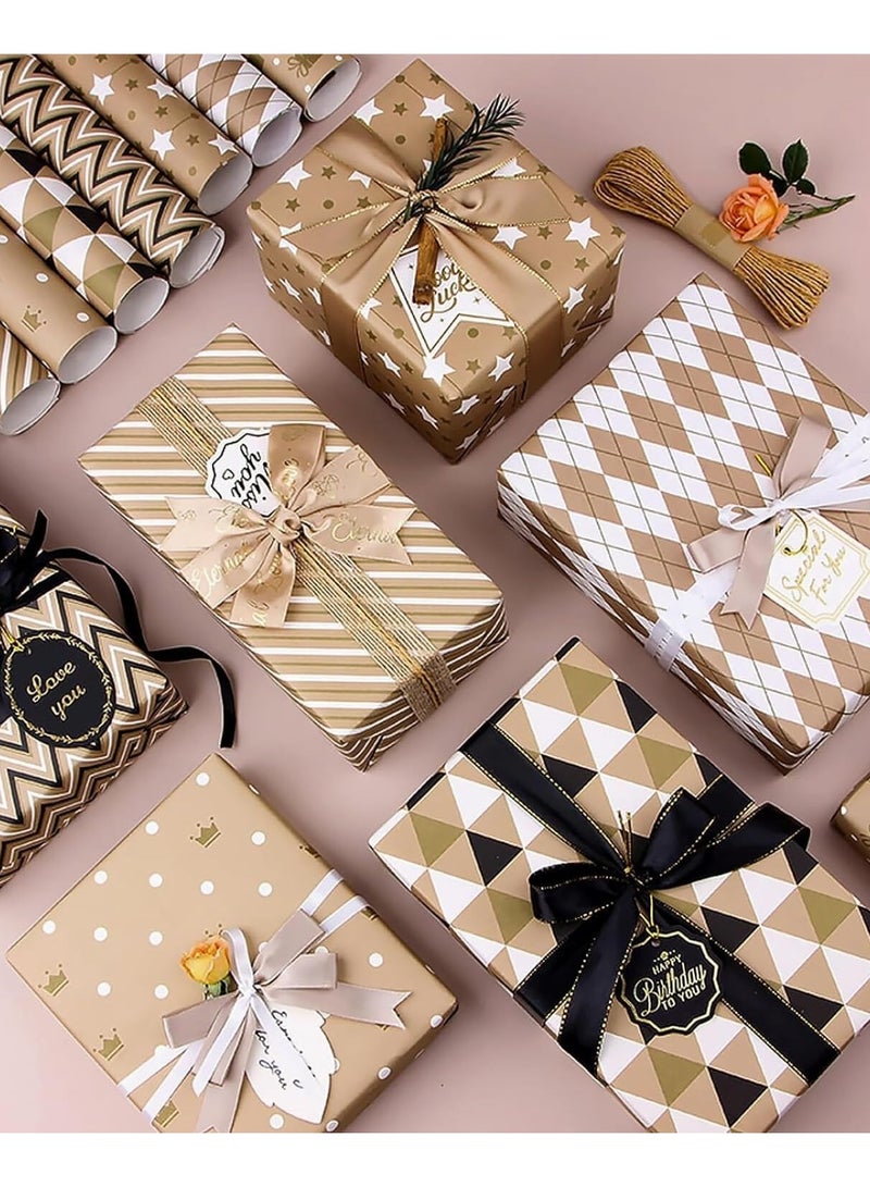 MOSH Gift Wrapping Paper sheets Set Included 7 Pack Gift Kraft Wrap Paper with Hemp String Sticker and Tape for Birthday Party Graduation Eid Boys Girls kids baby Men Women 50 cm X 70 cm Per Sheet - Image 3