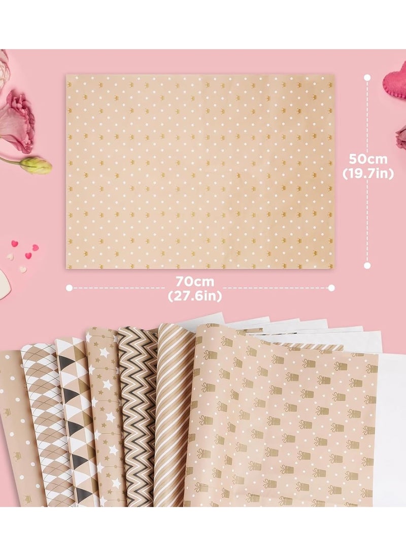 MOSH Gift Wrapping Paper sheets Set Included 7 Pack Gift Kraft Wrap Paper with Hemp String Sticker and Tape for Birthday Party Graduation Eid Boys Girls kids baby Men Women 50 cm X 70 cm Per Sheet - Image 4