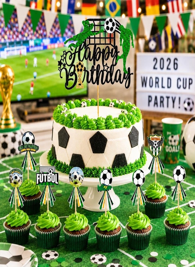 GIFTODAY Soccer Happy Birthday Cake Topper, Glitter Decoration for Kids, Boys, Men, Sport Theme Party Supplies (A) - Image 2