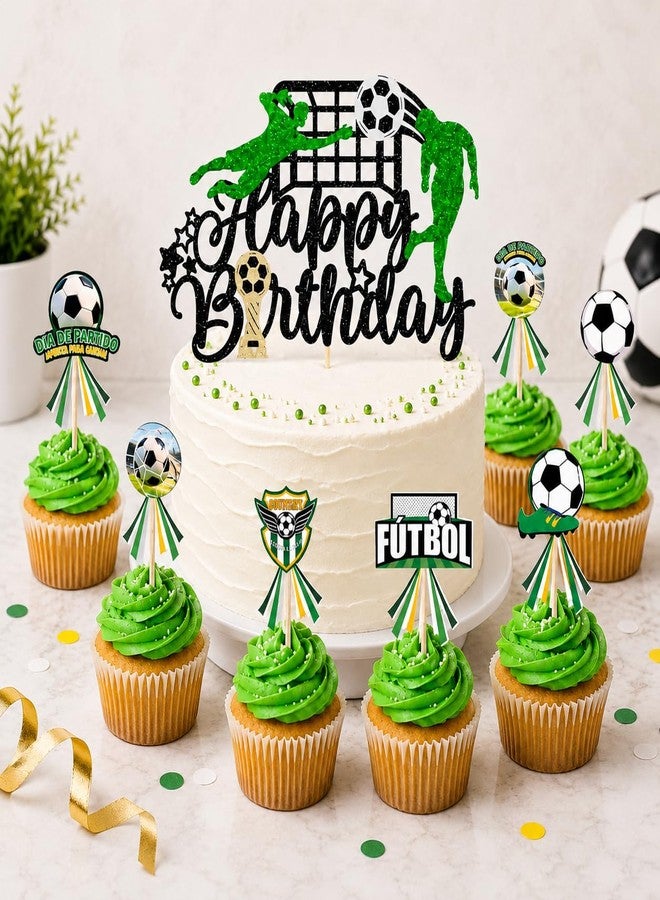 GIFTODAY Soccer Happy Birthday Cake Topper, Glitter Decoration for Kids, Boys, Men, Sport Theme Party Supplies (A) - Image 1