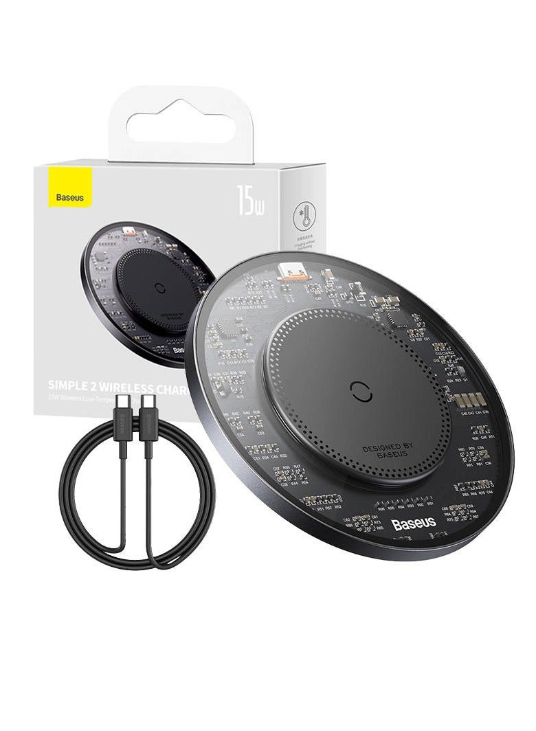 Baseus Simple 2 Wireless Charger 15W Cluster Black（Include: Cable Type-C To Type-C 24W 12V/2A 1m Cluster Black) Black - Image 1