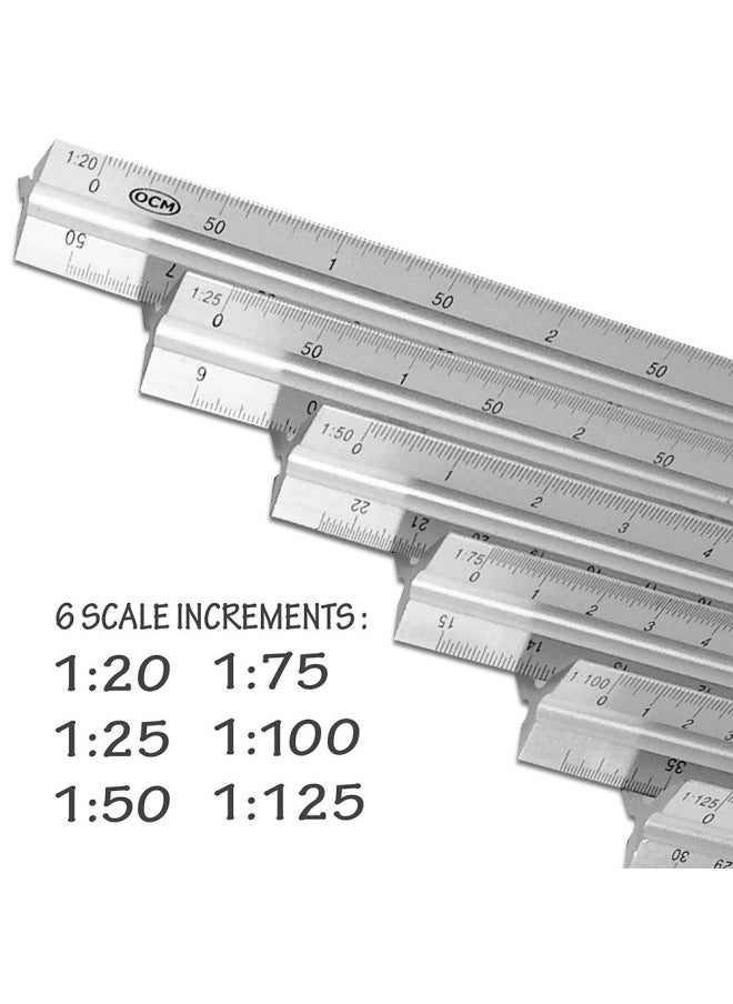 OCM Brand - Ocm Metric Triangular Engineer Scale Ruler Proffessional Grade Solid Aluminum 30 Centimeters Metric Engineering Architectural Mechanical Drafting Ruler - 1 20 1 25 1 50 1 75 1 100 1 125 - Image 1