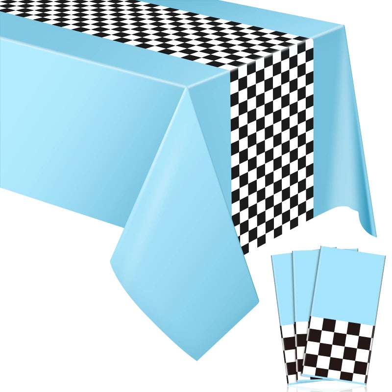 Irenare Car Birthday Party Supplies Racing Decorations 50s Party Tablecloth Racetrack Table Runner Table Covers for Kids Boy Car Theme Birthday Decor, 54 x 108 Inch(Sky Blue,3 Sheets) - Image 1