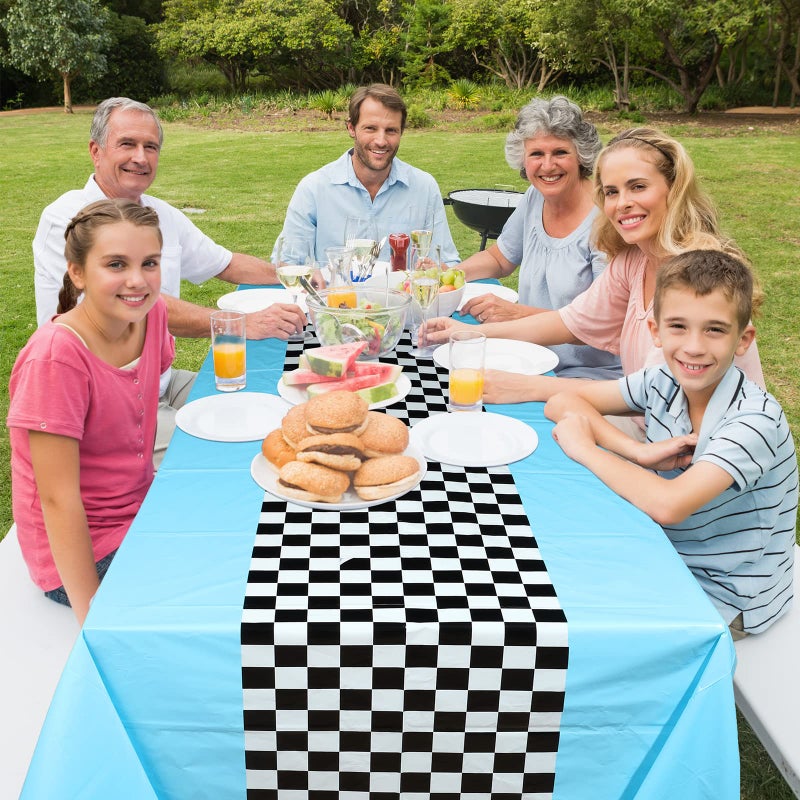 Irenare Car Birthday Party Supplies Racing Decorations 50s Party Tablecloth Racetrack Table Runner Table Covers for Kids Boy Car Theme Birthday Decor, 54 x 108 Inch(Sky Blue,3 Sheets) - Image 5