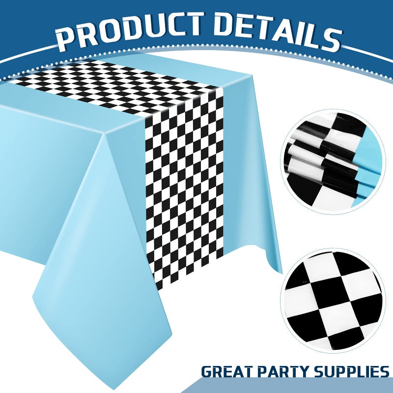 Irenare Car Birthday Party Supplies Racing Decorations 50s Party Tablecloth Racetrack Table Runner Table Covers for Kids Boy Car Theme Birthday Decor, 54 x 108 Inch(Sky Blue,3 Sheets) - Image 2