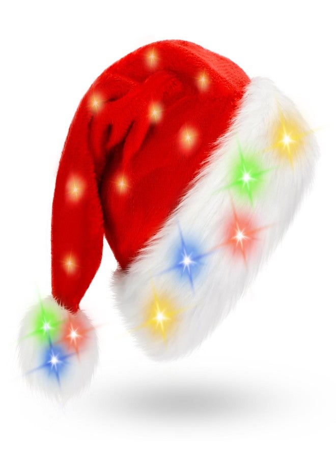 BOSONER Santa Hat Adults Light: LED Christmas Hat - Unisex Velvet Comfort Xmas Holiday Hat Extra Thicken Classic Fur for Christmas New Year Festive Holiday Party Supplies - Image 1
