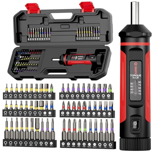 VANPO Torque Screwdriver 1090Inlb Torque Screw Driver Wrench Driver Set 14 Drive Inch Pounds Torque Wrench Screwdriver with 60 S2 Bits for Maintenance Tools DIY Bike Repairing and Mounting - Image 1