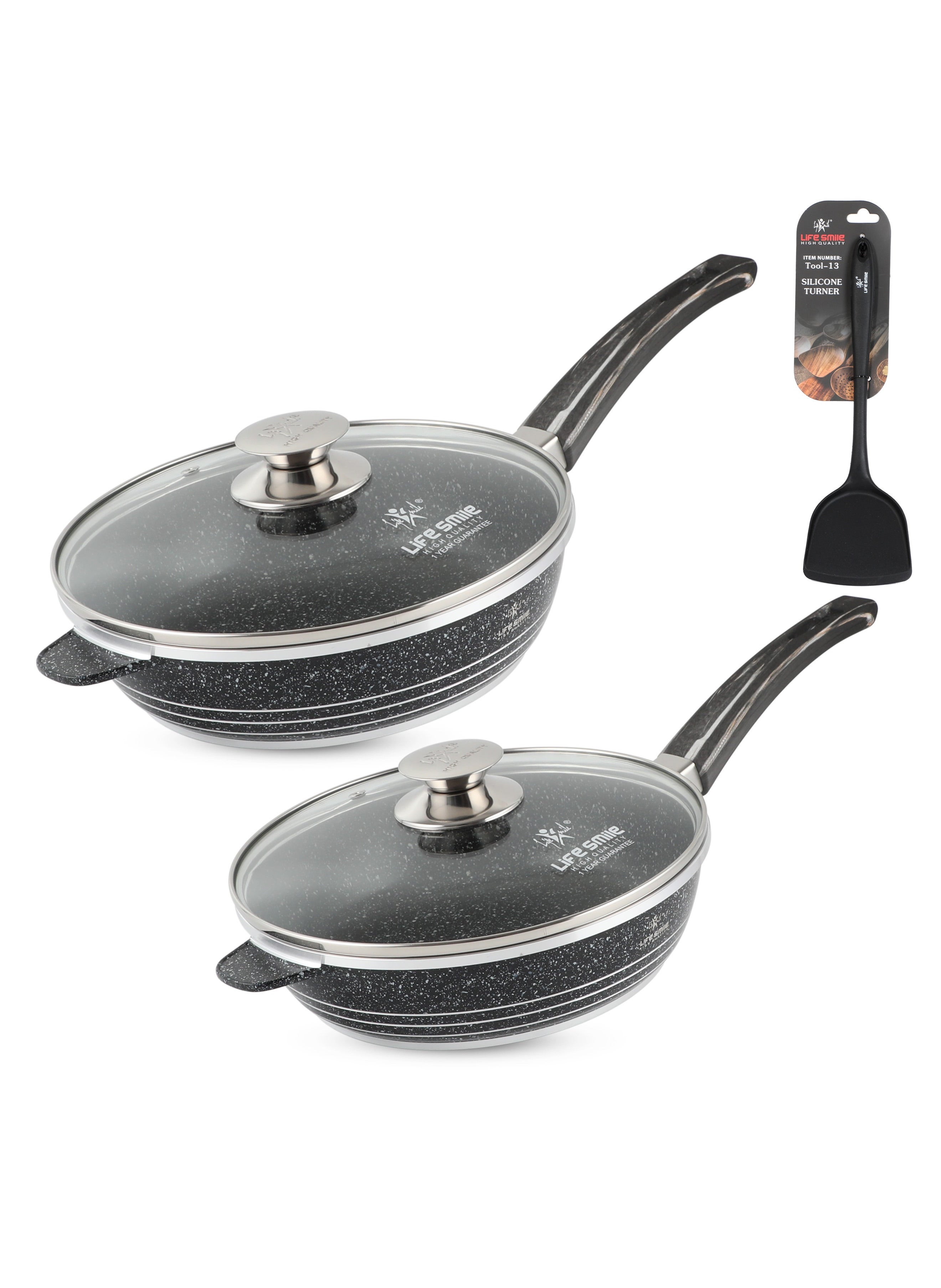 Premium Deep Frying Pans with Lids – Durable Multi-Layer Granite Coating Fry Pans 