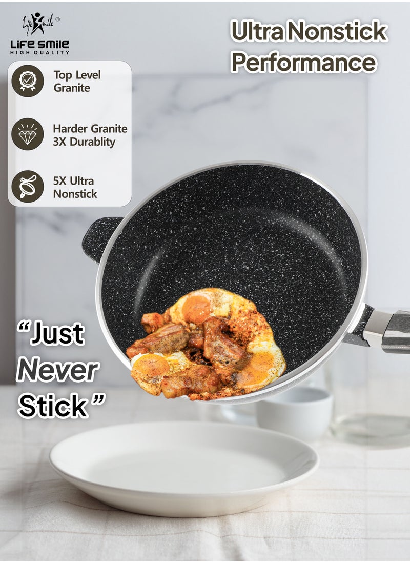 Life Smile - Premium Deep Frying Pans with Lids – Durable Multi-Layer Granite Coating Fry Pans - Image 1