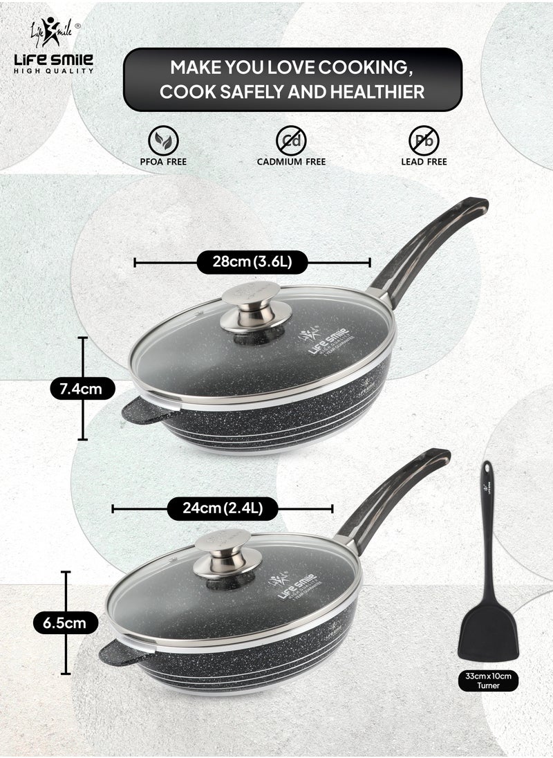 Life Smile - Premium Deep Frying Pans with Lids – Durable Multi-Layer Granite Coating Fry Pans - Image 1