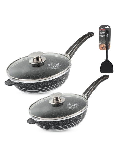 Premium Deep Frying Pans with Lids – Durable Multi-Layer Granite Coating Fry Pans