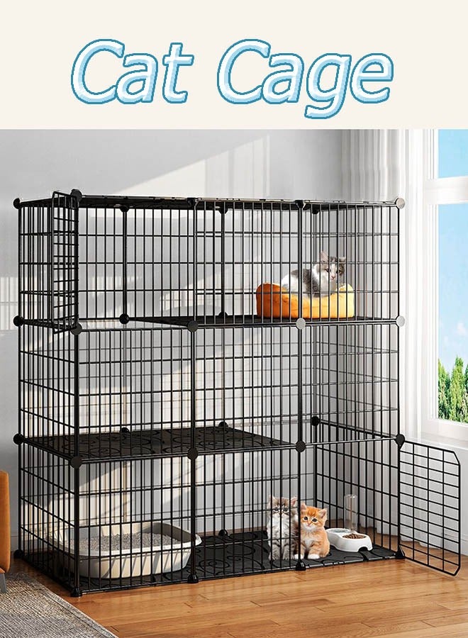2 الطبقة القط قفص داخلي القط مرفقات قفص DIY الحيوانات الأليفة روضة للانفصال كثيفة الأسلاك المعدنية النمس قفص بيوت القطط الداخلية لهريرة جرو الأرنب ممارسة - Image 1