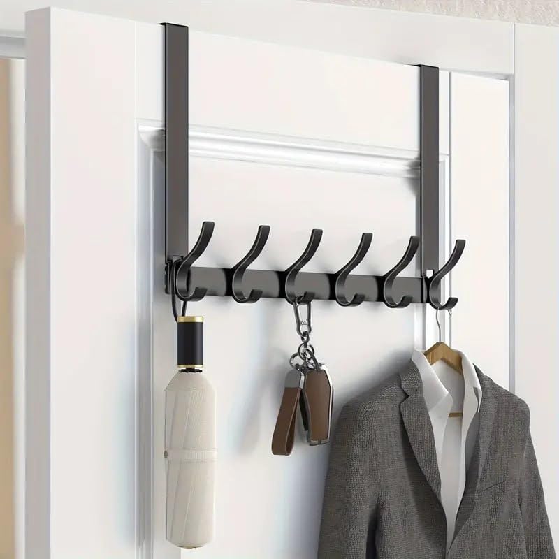 SILLY SAUTE SILLY SAUTE Over The Door Hooks Hanger Matte Black 5 Hooks 1 Pack Upgraded 7 Long Arms Heavy Duty Coat Rack for Hanging Clothes Hat Towel Metal Door Hanger Metal Hooks - Image 1