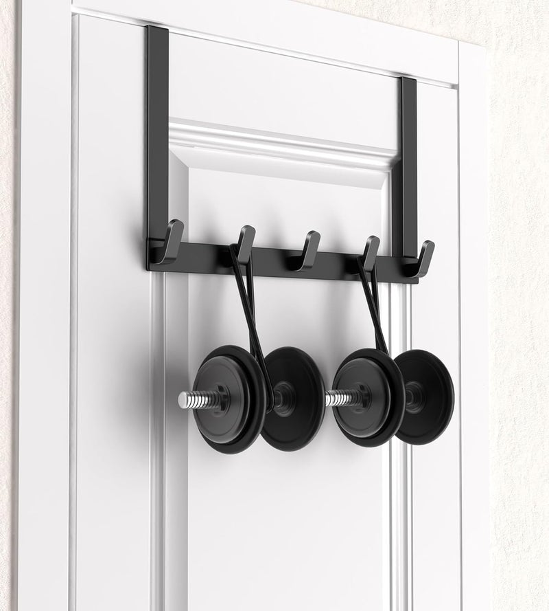 SILLY SAUTE SILLY SAUTE Over The Door Hooks Hanger Matte Black 5 Hooks 1 Pack Upgraded 7 Long Arms Heavy Duty Coat Rack for Hanging Clothes Hat Towel Metal Door Hanger Metal Hooks - Image 4