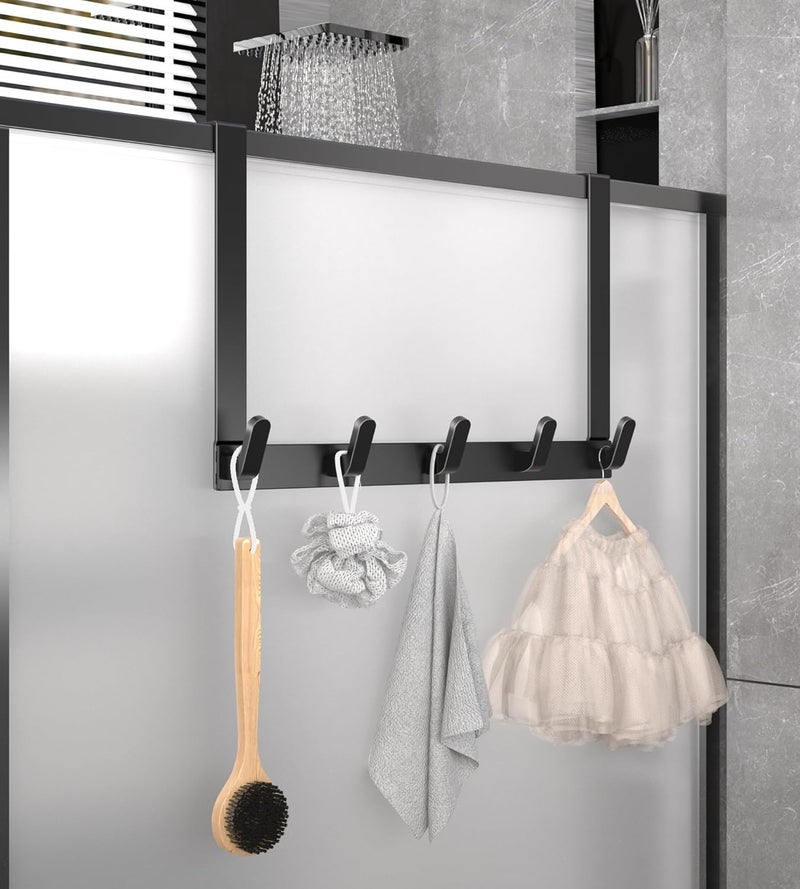 SILLY SAUTE SILLY SAUTE Over The Door Hooks Hanger Matte Black 5 Hooks 1 Pack Upgraded 7 Long Arms Heavy Duty Coat Rack for Hanging Clothes Hat Towel Metal Door Hanger Metal Hooks - Image 3