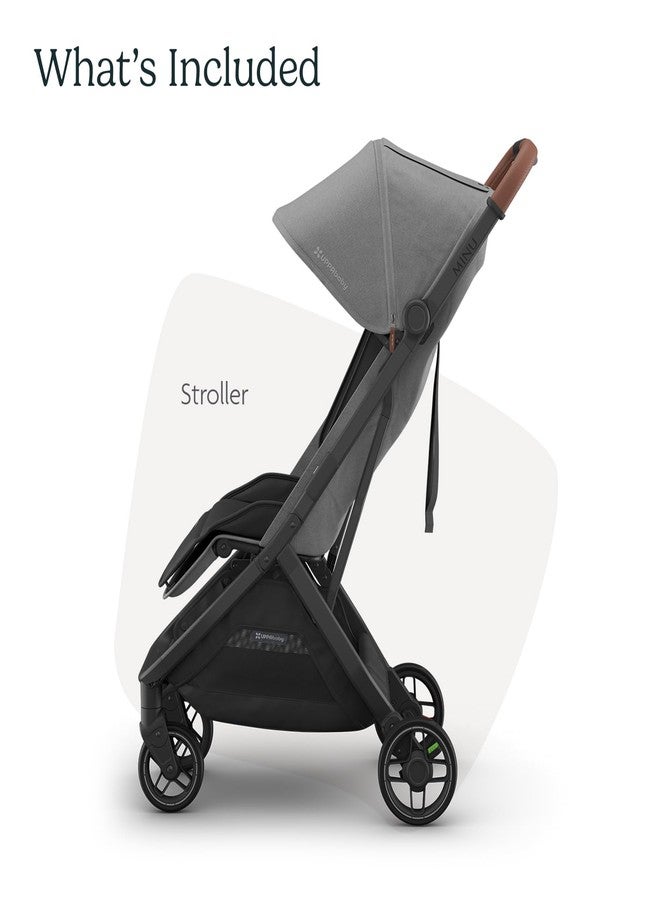 UPPAbaby Minu V3 Travel Stroller - Lightweight + Compact Design - One-Hand Fold + Unfold - from Birth + Overhead Compatible - Greyson (Charcoal Mélange/Carbon Frame/Saddle Leather) - Image 2