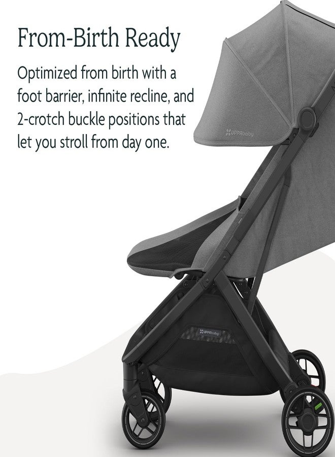 UPPAbaby Minu V3 Travel Stroller - Lightweight + Compact Design - One-Hand Fold + Unfold - from Birth + Overhead Compatible - Greyson (Charcoal Mélange/Carbon Frame/Saddle Leather) - Image 4