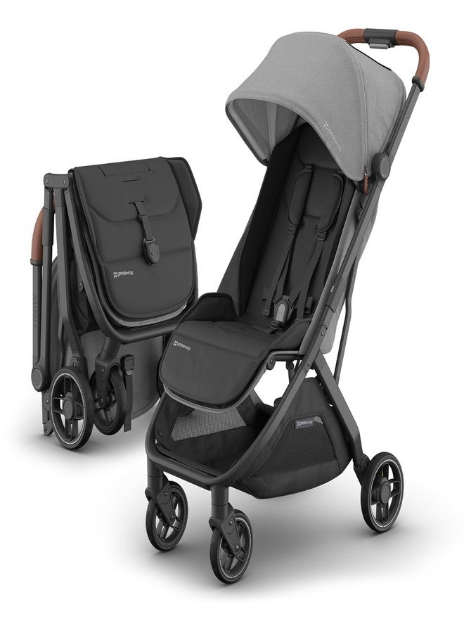 UPPAbaby Minu V3 Travel Stroller - Lightweight + Compact Design - One-Hand Fold + Unfold - from Birth + Overhead Compatible - Greyson (Charcoal Mélange/Carbon Frame/Saddle Leather) - Image 1